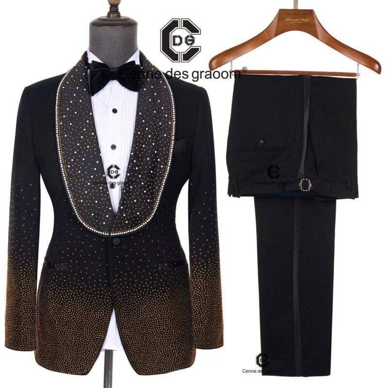 Golden Velvet Cascade Embellished Tuxedo