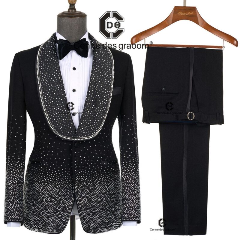 Silver Velvet Cascade Embellished Tuxedo