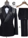 Diamond Lattice Embellished Double Breasted Tuxedo