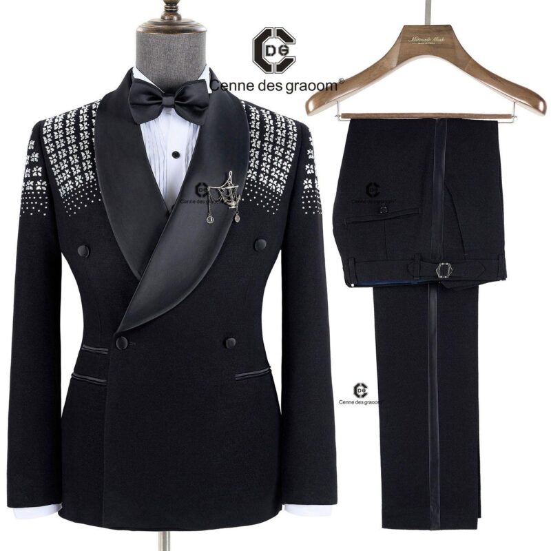 Diamond Lattice Embellished Double Breasted Tuxedo