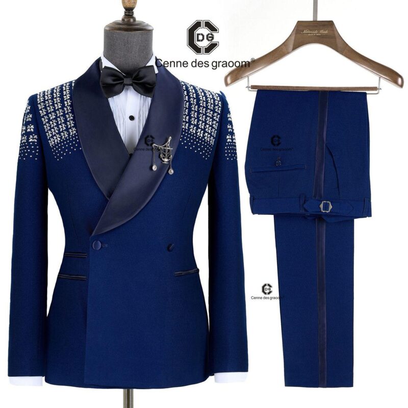 Sapphire/Navy Blue Lattice Embellished Tuxedo
