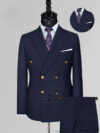 Navy Blue Double-Breasted Suit with Gold Buttons