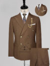 Classic Brown Double-Breasted Suit with Gold Buttons