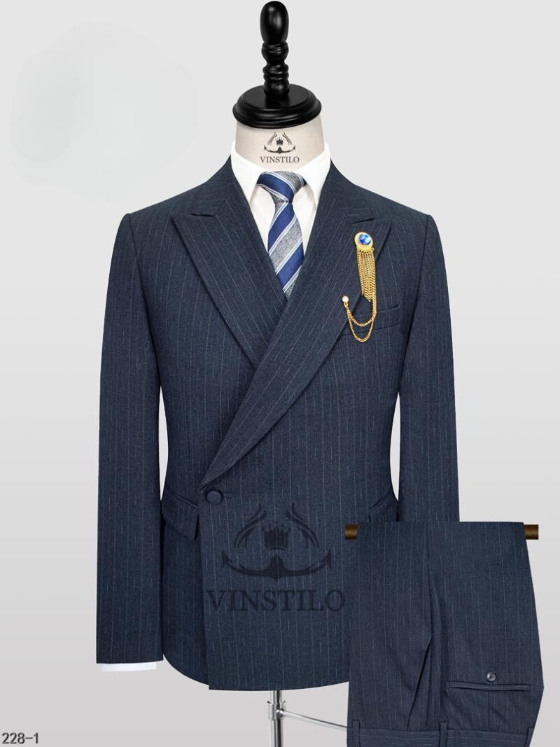 Navy Blue Pinstripe Double-Breasted Suit