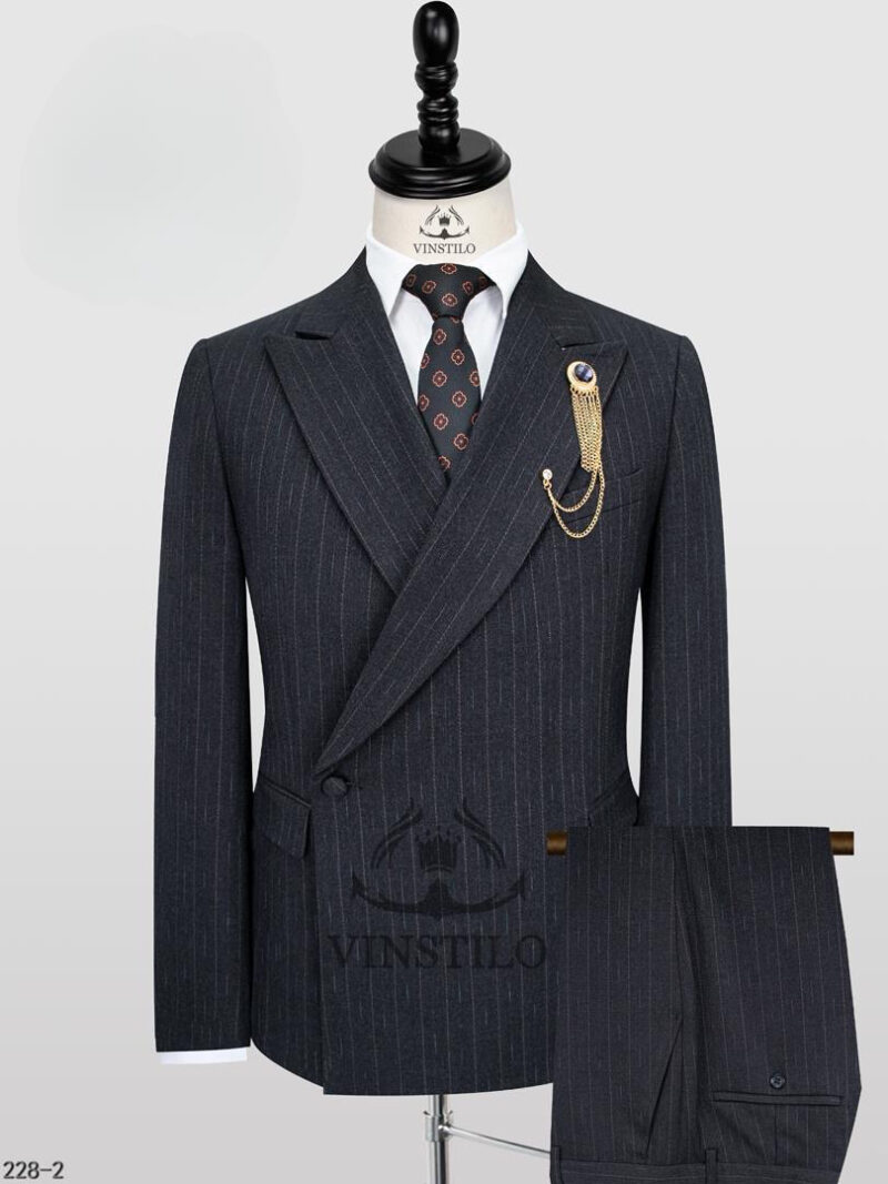 Classic Charcoal Pinstripe Double-Breasted Suit